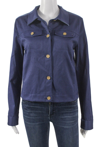 J Envie Women Basic Jacket Blue Geometric Long Sleeve Button Size 2