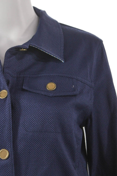 J Envie Women Basic Jacket Blue Geometric Long Sleeve Button Size 2