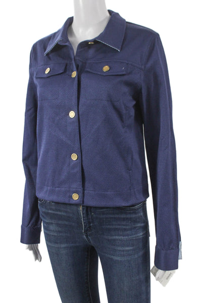 J Envie Women Basic Jacket Blue Geometric Long Sleeve Button Size 2