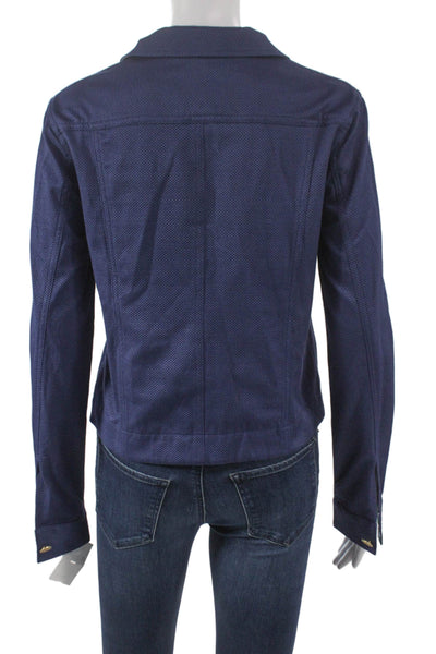 J Envie Women Basic Jacket Blue Geometric Long Sleeve Button Size 2
