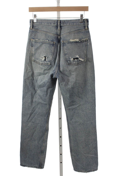 Agolde Women Straight High Rise Blue Jeans 28 Inseam 100% Cotton Size 24