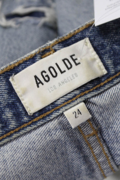 Agolde Women Straight High Rise Blue Jeans 28 Inseam 100% Cotton Size 24