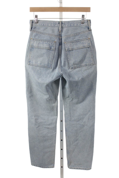 Agolde Women Straight Jeans Blue Cotton Mid Rise Button Fly Size 24