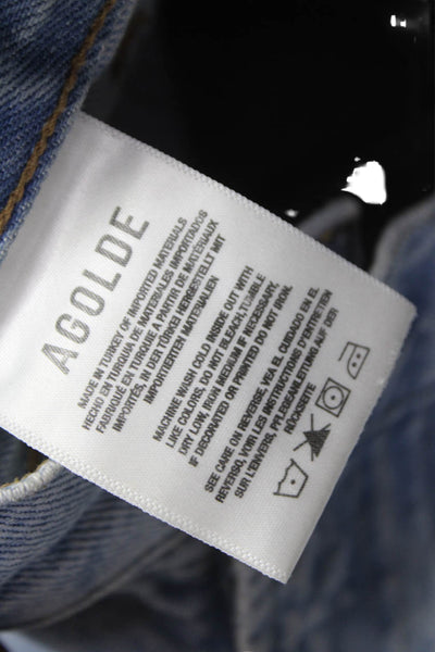 Agolde Women Straight Jeans Blue Cotton Mid Rise Button Fly Size 24
