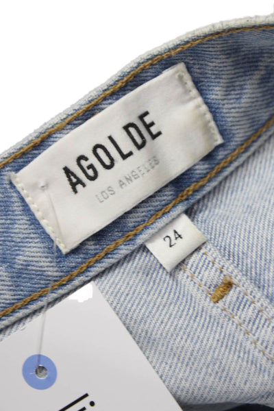 Agolde Women Straight Jeans Blue Cotton Mid Rise Button Fly Size 24