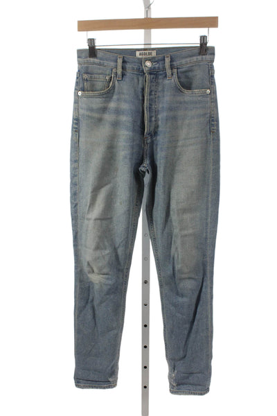 Agolde Womens Blue Tapered Jeans Mid Rise Cotton Button Size 24