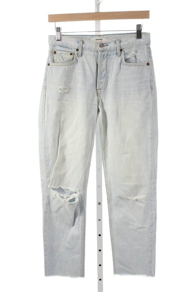 Grlfrnd Womens Boyfriend Jeans Blue 100% Cotton Mid Rise Button Size 24