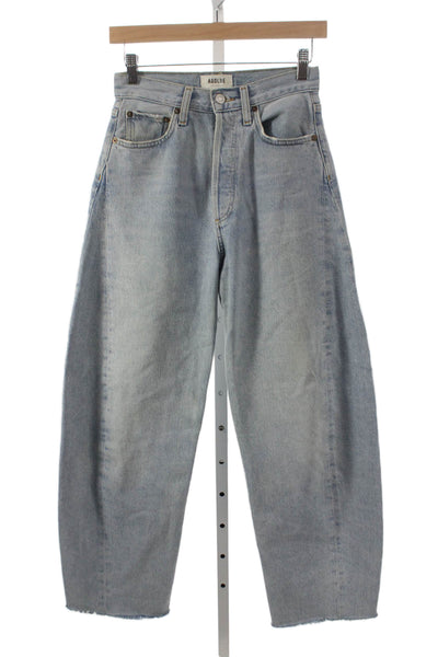 Agolde Women Wide-Leg High Rise Blue Jeans Button 28 Inseam Size 24