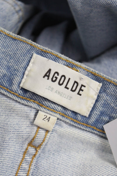 Agolde Women Wide-Leg High Rise Blue Jeans Button 28 Inseam Size 24