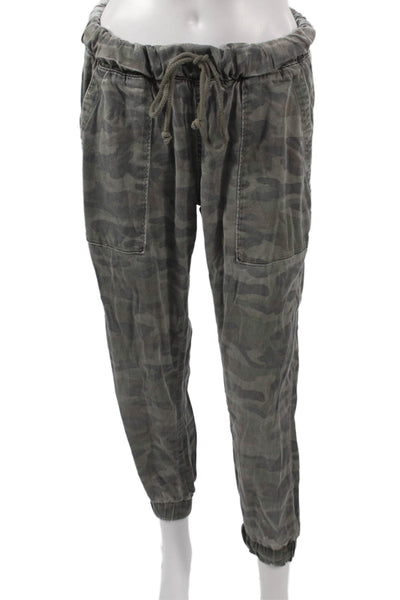 Cloth & Stone Women Green Camo Tencel Jogger Pants Drawstring Size M