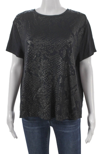 Karen Millen Women Black Animal Print Viscose T-Shirt Short Sleeve Size 10