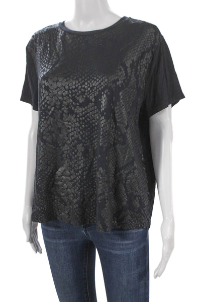 Karen Millen Women Black Animal Print Viscose T-Shirt Short Sleeve Size 10