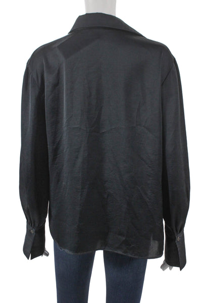 Theory Women Basic Collared Black Polyester Long Sleeve Blouse Pullover Size M