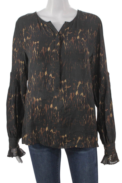 Kobi Halperin Women Basic Silk V-Neck Animal Print Long Sleeve Blouse Size M