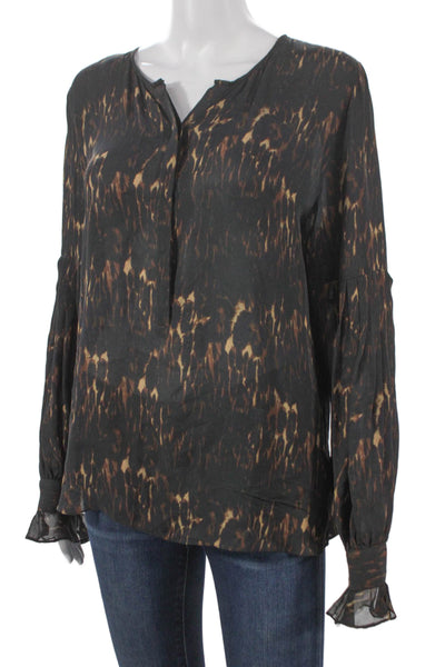 Kobi Halperin Women Basic Silk V-Neck Animal Print Long Sleeve Blouse Size M