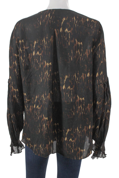 Kobi Halperin Women Basic Silk V-Neck Animal Print Long Sleeve Blouse Size M