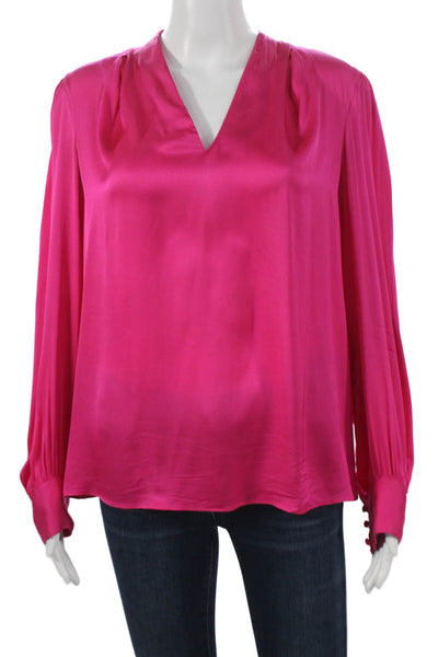 Milly Womens Silk V-Neck Long Sleeve Tie Blouse Basic Pink Size 10