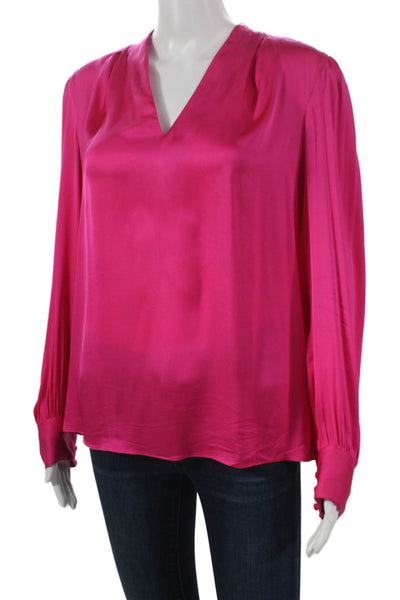 Milly Womens Silk V-Neck Long Sleeve Tie Blouse Basic Pink Size 10