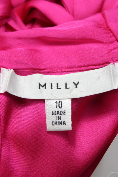Milly Womens Silk V-Neck Long Sleeve Tie Blouse Basic Pink Size 10