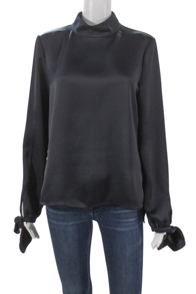 Ted Baker London Women Basic Black High Neck Button Blouse Long Sleeve Size 3