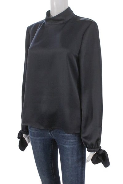 Ted Baker London Women Basic Black High Neck Button Blouse Long Sleeve Size 3