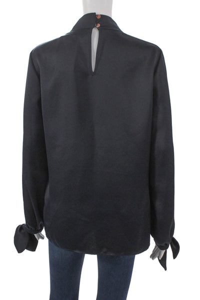 Ted Baker London Women Basic Black High Neck Button Blouse Long Sleeve Size 3