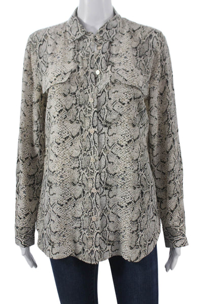 Equipment Femme Women Silk Animal Print Button-Up Long Sleeve Size M
