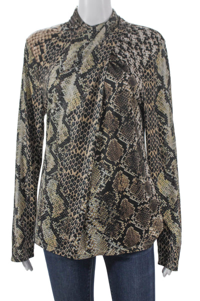 Elie Tahari Women Animal Print High Neck Long Sleeve Blouse Multicolor Size S