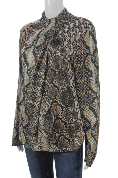 Elie Tahari Women Animal Print High Neck Long Sleeve Blouse Multicolor Size S