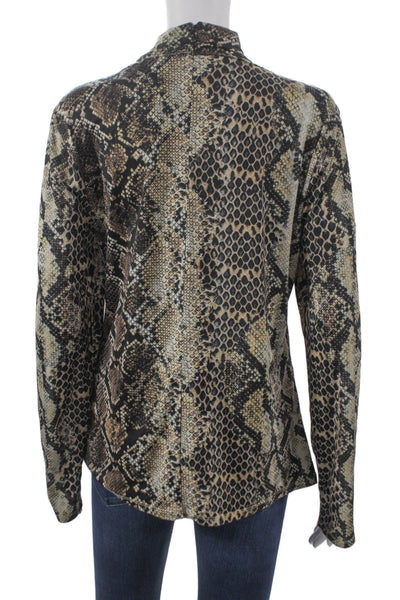 Elie Tahari Women Animal Print High Neck Long Sleeve Blouse Multicolor Size S
