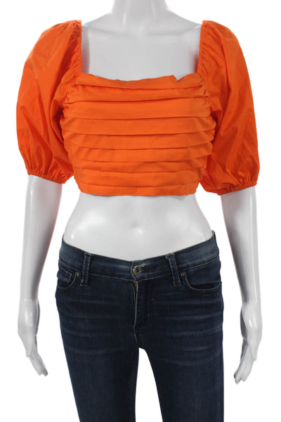 Ramy Brook Womens Cropped Blouse Orange Square Neck Short Sleeve Size M