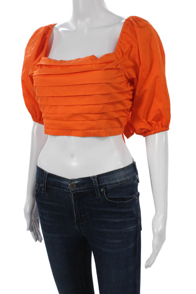 Ramy Brook Womens Cropped Blouse Orange Square Neck Short Sleeve Size M