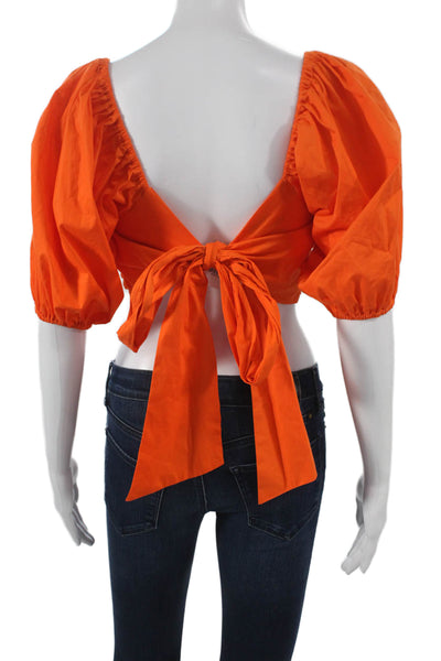 Ramy Brook Womens Cropped Blouse Orange Square Neck Short Sleeve Size M