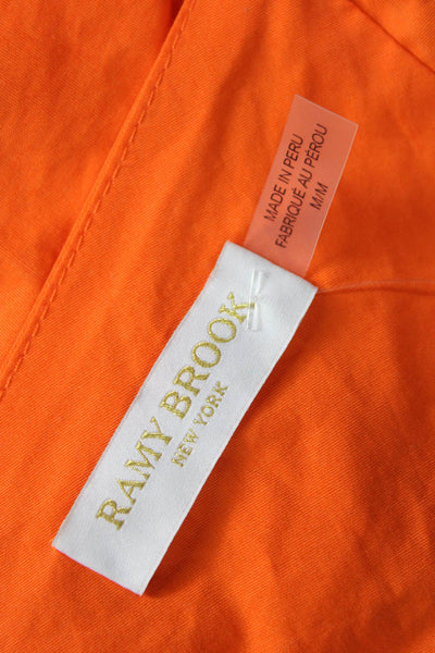 Ramy Brook Womens Cropped Blouse Orange Square Neck Short Sleeve Size M