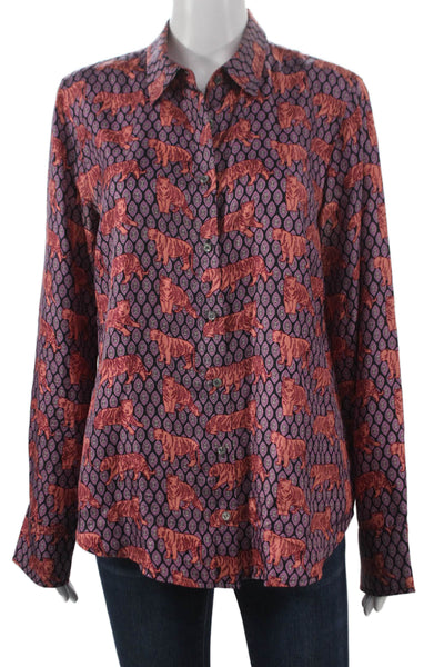 J Crew Collection Women Silk Animal Print Collared Button Up Multicolor Size 12