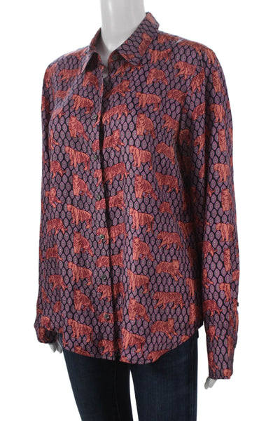 J Crew Collection Women Silk Animal Print Collared Button Up Multicolor Size 12
