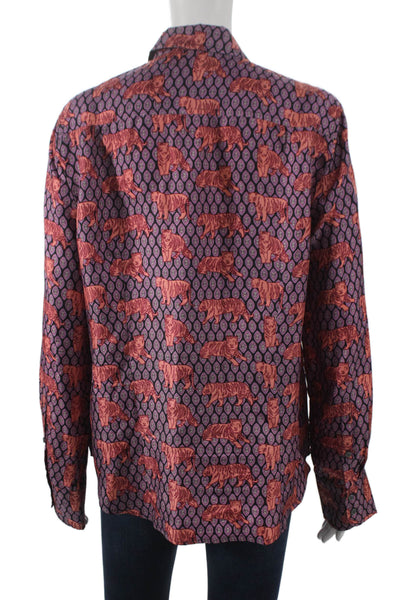 J Crew Collection Women Silk Animal Print Collared Button Up Multicolor Size 12