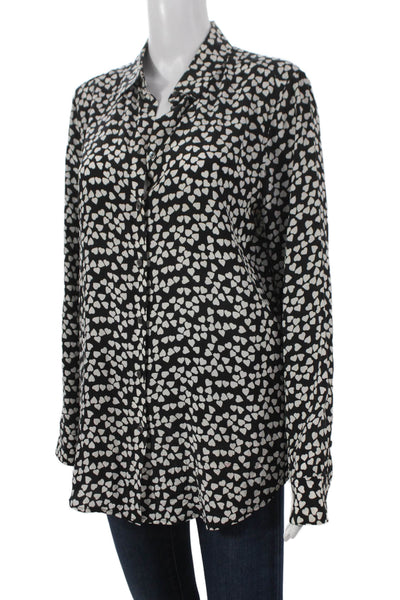 Equipment Femme Womens Silk Collared Geometric Button-Up Long Sleeve Size M
