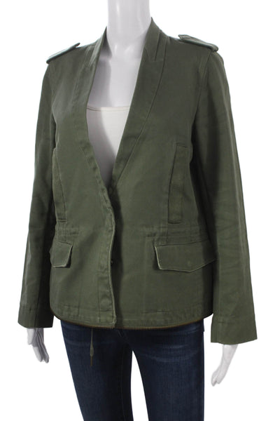 Zadig & Voltaire Womens Green Military Jacket Cotton Button Long Sleeve Size M