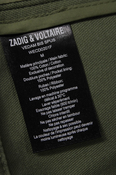Zadig & Voltaire Womens Green Military Jacket Cotton Button Long Sleeve Size M