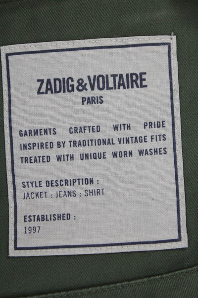 Zadig & Voltaire Womens Green Military Jacket Cotton Button Long Sleeve Size M