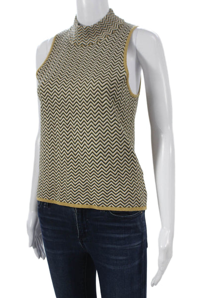 Minnie Rose Womens Black Sleeveless Mock Neck Geometric Viscose Tank Size M