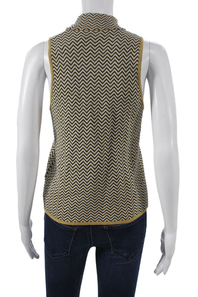 Minnie Rose Womens Black Sleeveless Mock Neck Geometric Viscose Tank Size M