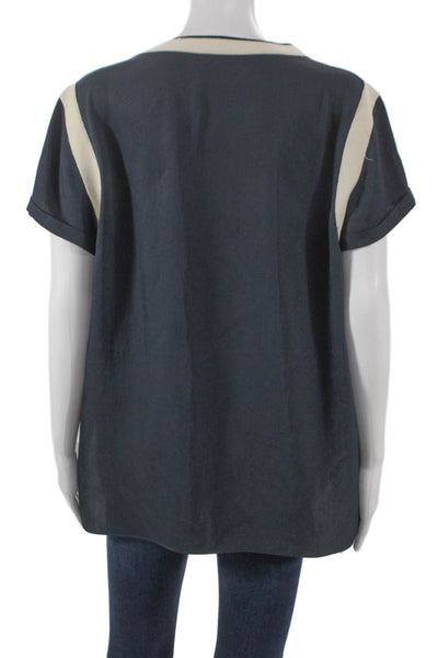 Rag & Bone Women Colorblock Tunic Blouse Blue Short Sleeve Size M