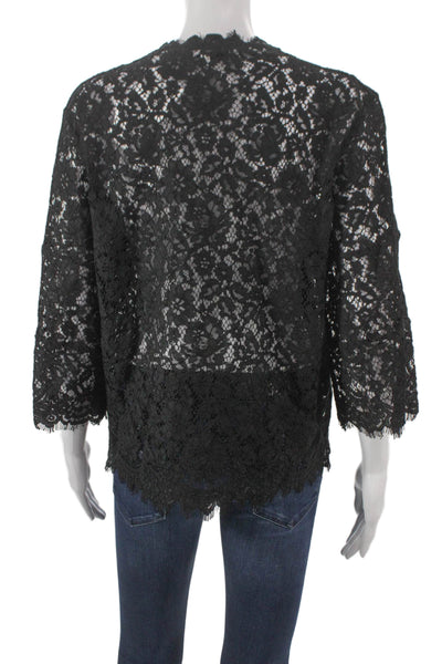 IRO Womens Black Floral Basic Blouse Round Neck 3/4 Sleeve Size 36