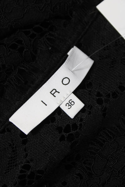 IRO Womens Black Floral Basic Blouse Round Neck 3/4 Sleeve Size 36