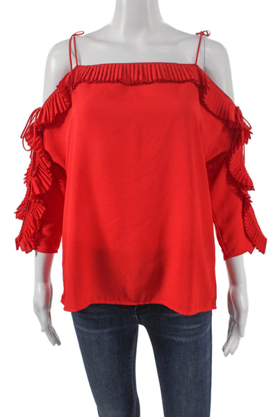 Delfi Women Red Off Shoulder Blouse 3/4 Sleeve Polyester Size M