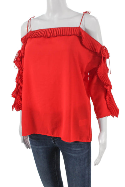 Delfi Women Red Off Shoulder Blouse 3/4 Sleeve Polyester Size M