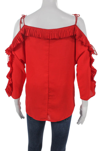 Delfi Women Red Off Shoulder Blouse 3/4 Sleeve Polyester Size M