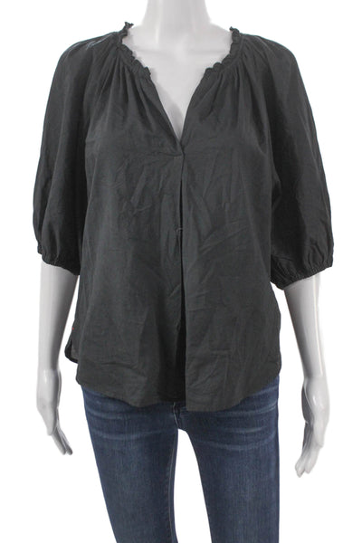 Xirena Womens Black Cotton V-Neck 3/4 Sleeve Basic Blouse Size S